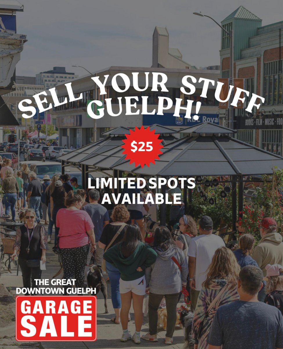 Register to sell your stuff at the first-ever Great Downtown Guelph Garage Sale! 🪑

 📅 Saturday, July 12, 2025
 🕙 10 AM – 4 PM 
 🌦️ Rain or Shine
 📍 Wyndham St, Downtown Guelph

Limited vendor spots are available! Apply here: downtownguelph.com/garagesale/