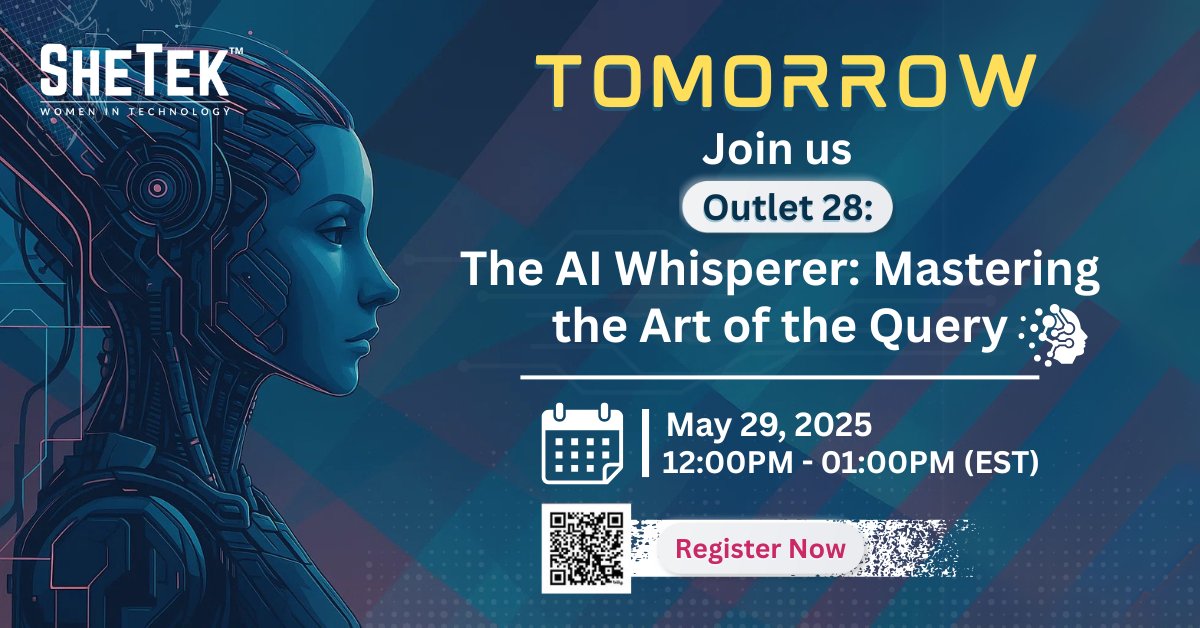 Get the scoop on AI Prompting Best practices. Our FREE webinar tomorrow gives you the tools you need to make the most of AI. Don't miss it! Register NOW!

Register at: bit.ly/STAIWhisperer

#SheTek #PromptEngineering #AIWebinar #FreeWebinar #TechEvents #AI #AIWorkshop