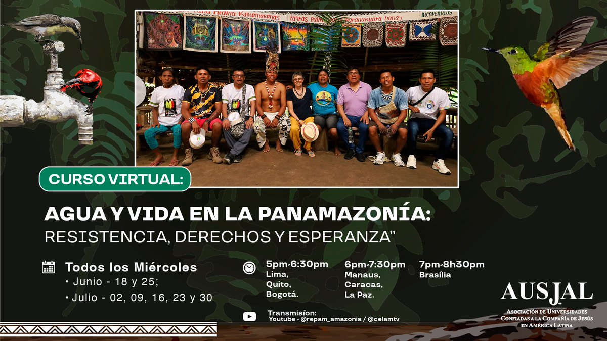 💧 Del 18 de junio al 30 de julio, todos los miércoles, participa en un recorrido de formación y esperanza junto con pueblos, liderazgos y especialistas que luchan por la defensa del agua en la Amazonía.

📍 Abierto y gratuito | Con certificado 

🔗 forms.office.com/r/BTjfHrb7sL