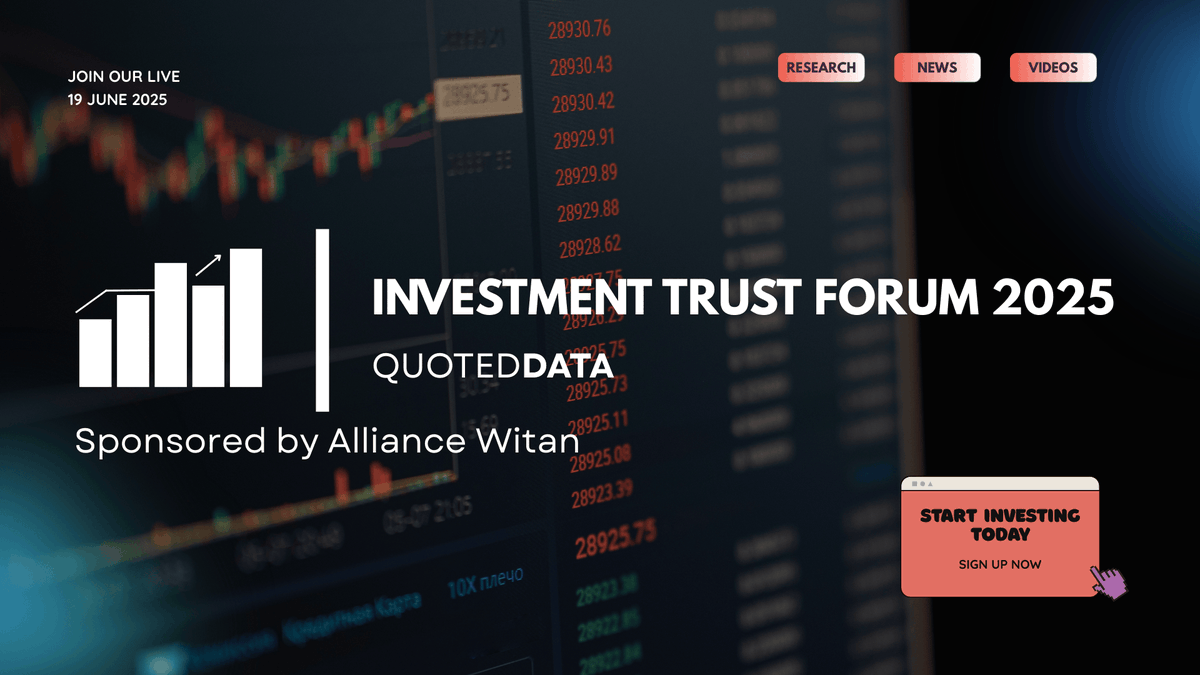 QuotedData (@quoteddata) on Twitter photo 🚨 Exciting news! 🚨
<a href="/QuotedData/">QuotedData</a> is bringing back the Investment Trust Forum on 19 June - brought to you by Alliance Witan 🏛️
🎤 Hear from fund managers
💡 Gain market insights
🔗 eu1.hubs.ly/H0kwPTP0
#QuotedData #InvestmentTrustForum #AllianceWitan #QuotedData #Investing 🚨 Exciting news! 🚨
<a href="/QuotedData/">QuotedData</a> is bringing back the Investment Trust Forum on 19 June - brought to you by Alliance Witan 🏛️
🎤 Hear from fund managers
💡 Gain market insights
🔗 eu1.hubs.ly/H0kwPTP0
#QuotedData #InvestmentTrustForum #AllianceWitan #QuotedData #Investing
