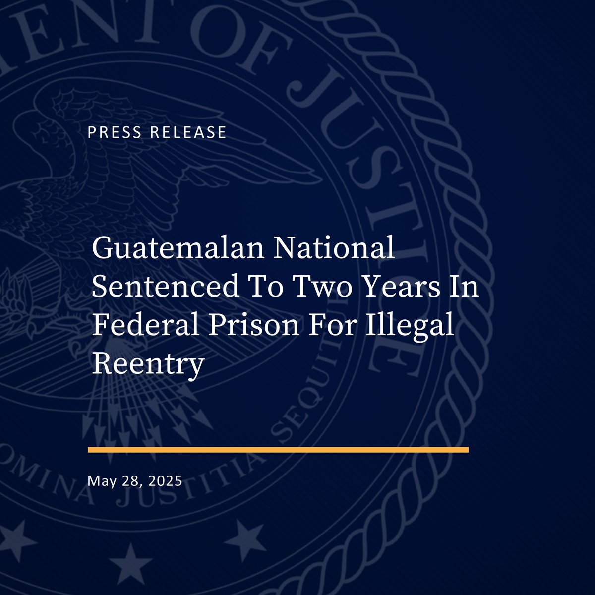 USAO Middle Florida (@usao_mdfl) on Twitter photo Guatemalan national sentenced to 2 years in federal prison for illegal reentry. <a href="/CBPFlorida/">CBP Florida</a>
justice.gov/usao-mdfl/pr/g… Guatemalan national sentenced to 2 years in federal prison for illegal reentry. <a href="/CBPFlorida/">CBP Florida</a>
justice.gov/usao-mdfl/pr/g…