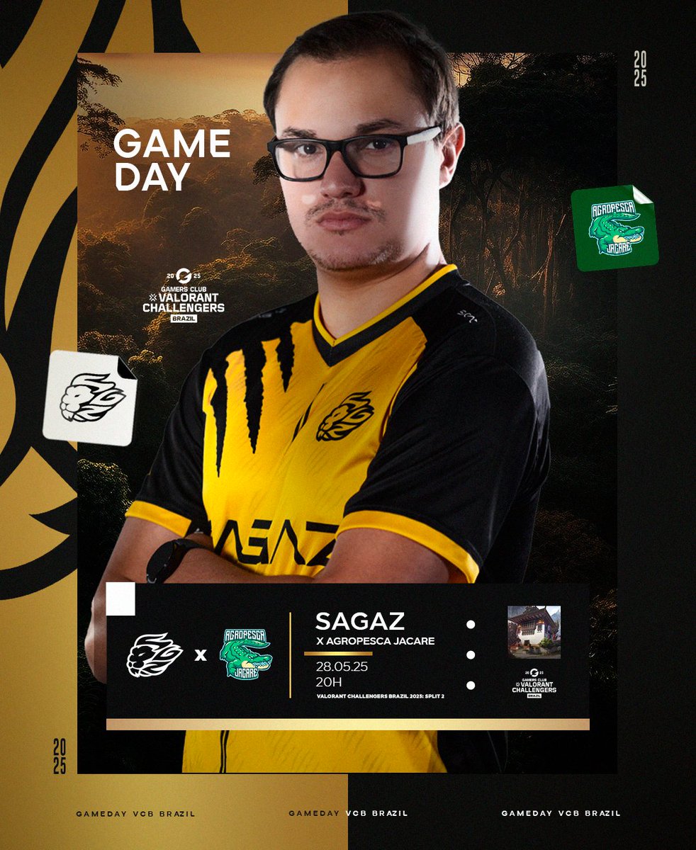 HOJE TEM VCB: SPLIT 2!

Hoje (28), a #Sagaz entra em campo e você pode acompanhar tudo ao vivo pela transmissão da #GamersClub! 🦁

🆚 Agropesca Jacare
🏆 Gamers Club Challengers League 2025 Brazil: Split 2
⏰ 20h (horário de Brasília)
👉 twitch.tv/sagazesports

#besagaz