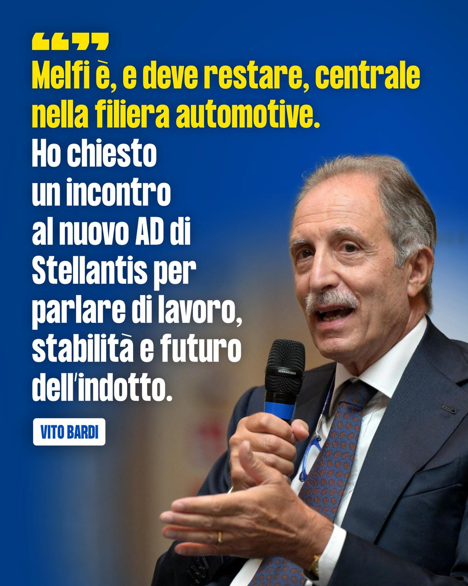 Buon lavoro al nuovo AD #Stellantis Antonio Filosa. Subito un incontro per parlare del sito produttivo di #Melfi e del suo indotto: rilancio produttivo e tutela del lavoro i temi principali.