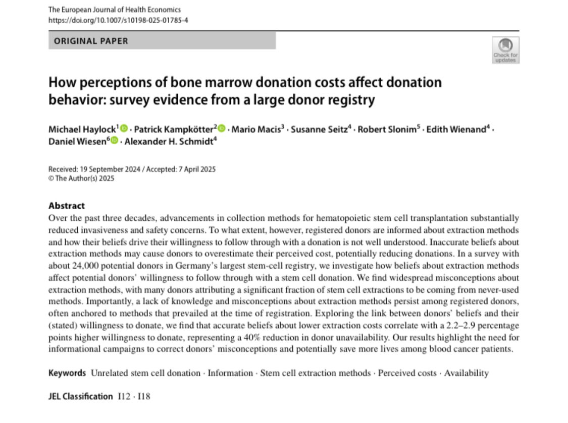 SusanneSeitz88's tweet photo. Check out our new paper on How perception of bone marrow donation costs affect donation behavior 

Published on #WorldBloodCancerDay 
#dkms #Leukemia #hsct https://t.co/gzs5MUtCwg