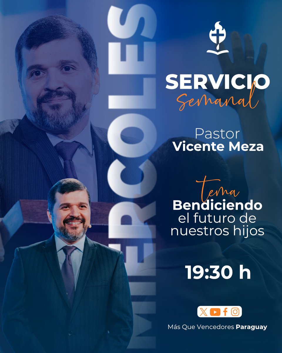 📢✨ ¡No te pierdas el Servicio Semanal de Hoy! ✨📢
Esta noche, el Pr. Vicente Meza nos trae un mensaje transformador:
 “Bendiciendo el futuro de nuestros hijos”
🔹 ¿Qué legado estás dejando a la próxima generación?
🔹 ¿Cómo tus palabras, acciones y oraciones impactan su