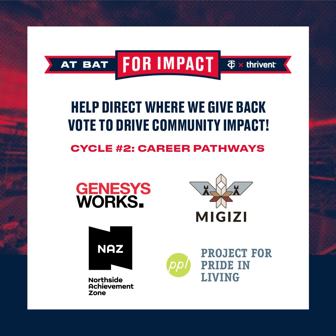 All season long we're teaming up with <a href="/Thrivent/">Thrivent</a> to support local nonprofits doing amazing work to empower youth in our community!

Vote now (and once a day!) to help direct funds among featured nonprofits and learn about the powerful work they do here: twins.com/atbatforimpact