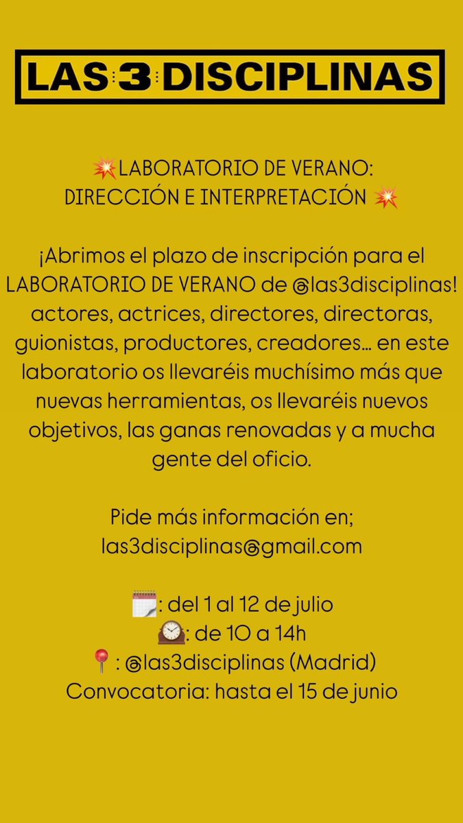 LABORATORIO DE VERANO!!!
Interpretación y dirección de actores en <a href="/las3disciplinas/">Las3disciplinas</a>