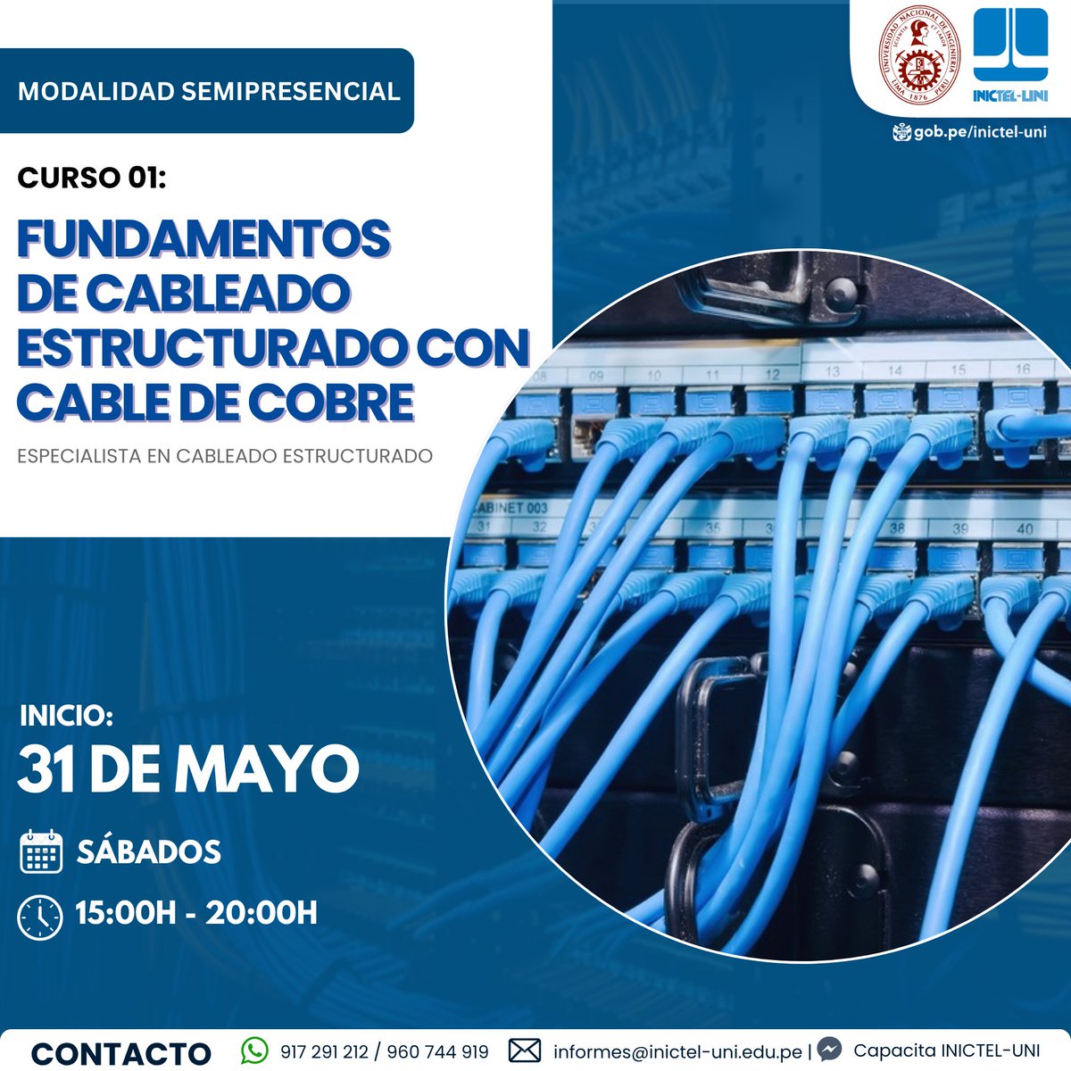 ¡Domina los Fundamentos del Cableado Estructurado con Cable de Cobre!

📅 Inicio: 31/05/25
🕒 Horario: Sáb. 15:00H a 20:00H
⏳ Duración: 30 horas
📍 Semipresencial

WhatsApp: wa.link/23coik / wa.link/gh4qrf

#CableadoEstructurado #RedesDeDatos  #INICTELUNI