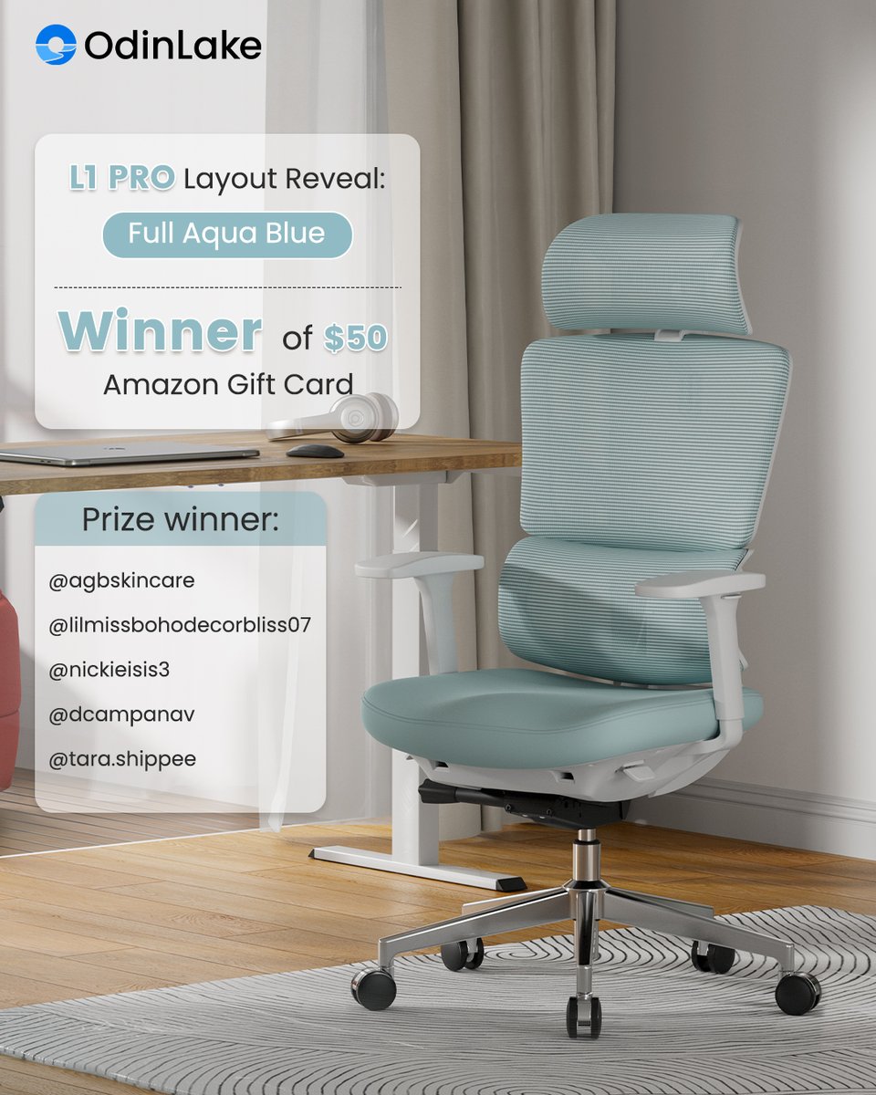 Odin_lake's tweet image. 🎉 The votes are in, and the results are here!

L1 PRO Edition Revealed: Full Aqua Blue 🩵

Congrats to our mystery winners 🕵️‍♀️—check your DMs 👀

#L1PRO #OdinLake #ErgonomicChair #ChairGoals #YouDesignWeBuild