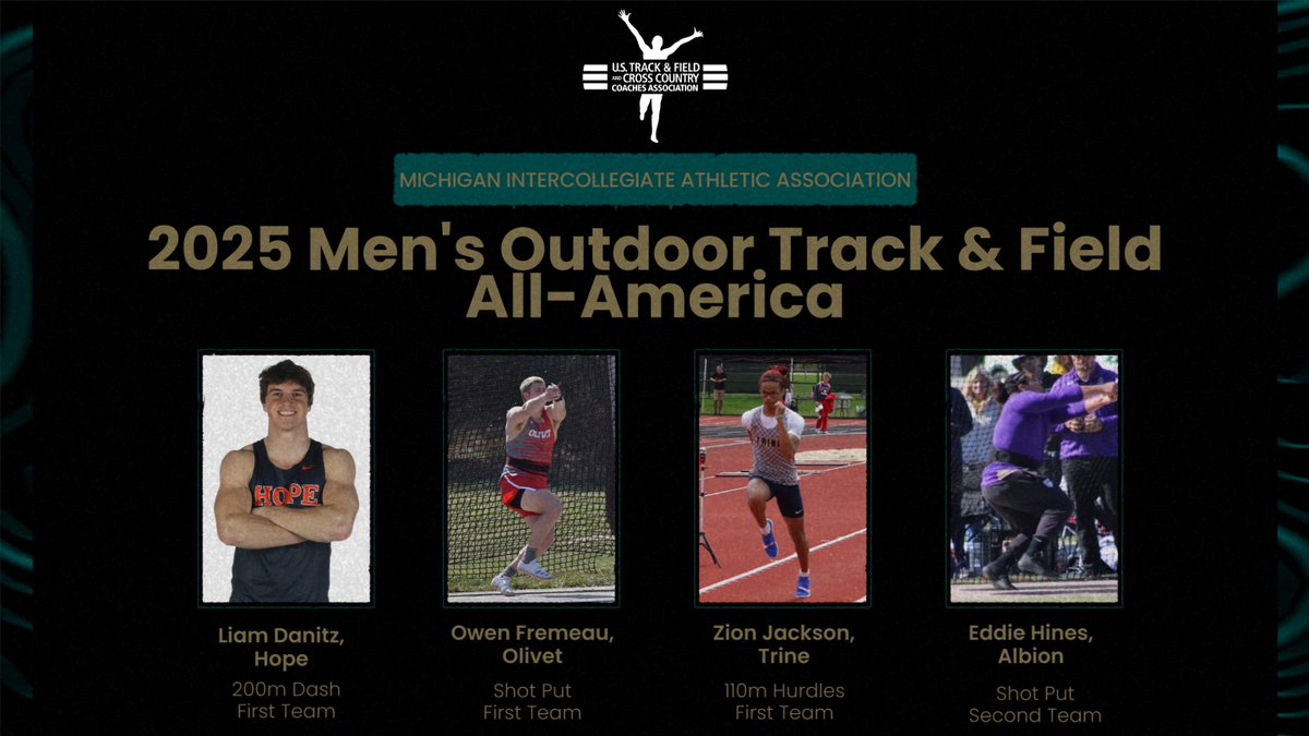 #D3MIAA Sports (@miaa1888) on Twitter photo Quartet of #D3MIAA Men's Outdoor Track and Field Athletes Deemed All-Americans đ
READ -- bit.ly/43Eteu9
#MIAAtrackfield #GreatSince1888 <a href="/gobrits/">Albion Athletics</a> <a href="/HopeAthletics/">Hope College Athletics</a> <a href="/OlivetAthletics/">The University of Olivet Athletics</a> <a href="/TrineAthletics/">Trine Thunder</a> Quartet of #D3MIAA Men's Outdoor Track and Field Athletes Deemed All-Americans đ
READ -- bit.ly/43Eteu9
#MIAAtrackfield #GreatSince1888 <a href="/gobrits/">Albion Athletics</a> <a href="/HopeAthletics/">Hope College Athletics</a> <a href="/OlivetAthletics/">The University of Olivet Athletics</a> <a href="/TrineAthletics/">Trine Thunder</a>