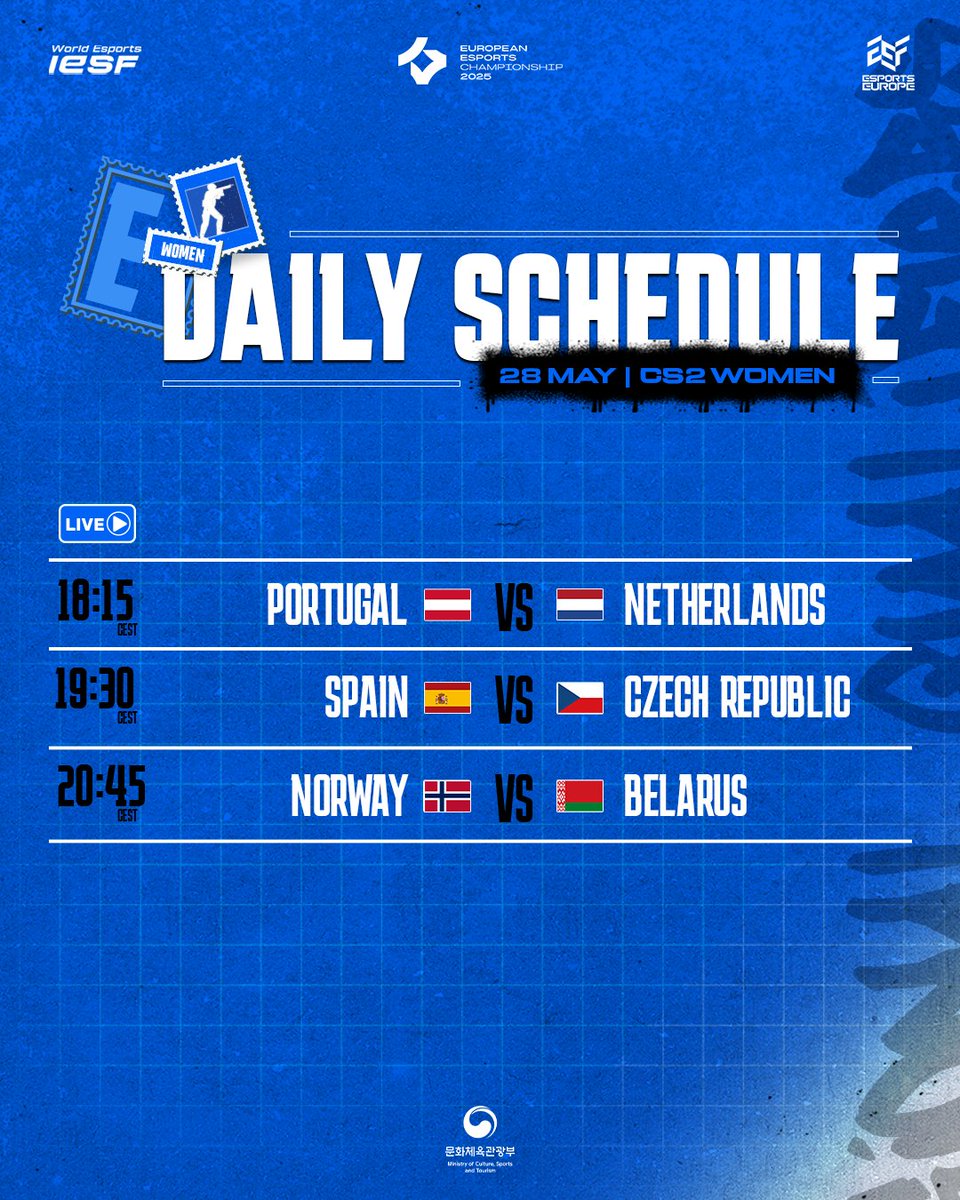 Group stage starts at 5 PM CEST!

Join our Twitch: twitch.tv/iesf_cs

#IESF x #EEC25
