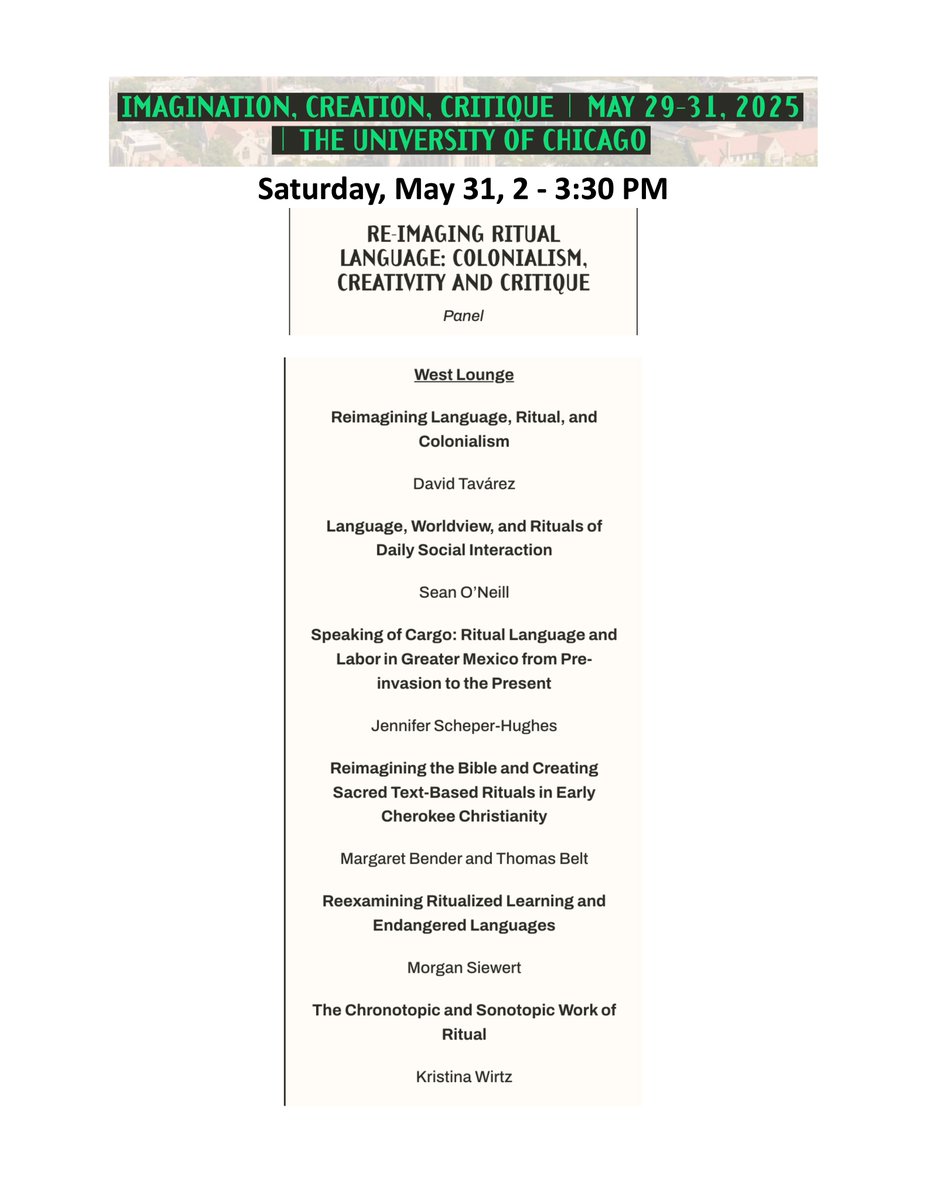 One more conference before summer begins: A Society for Linguistic Anthropology panel with presentations drawn from my recent edited volume, The Oxford Handbook of Ritual Language (2024), by an amazing group of colleagues. Come see us in Chicago, if you are around!