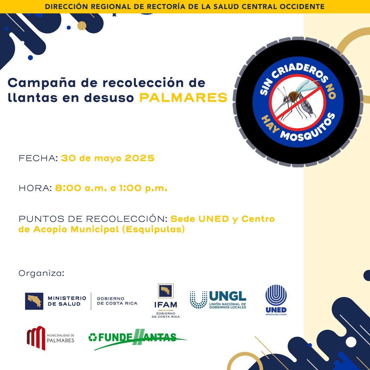 ¡Las campañas de recolección de llantas en desuso llegan a 📍Palmares!​  🦟🚫​ 🛞 Descubra horarios, ubicación y más aquí.​

#GestiónResponsable #SinCriaderosNoHayDengue