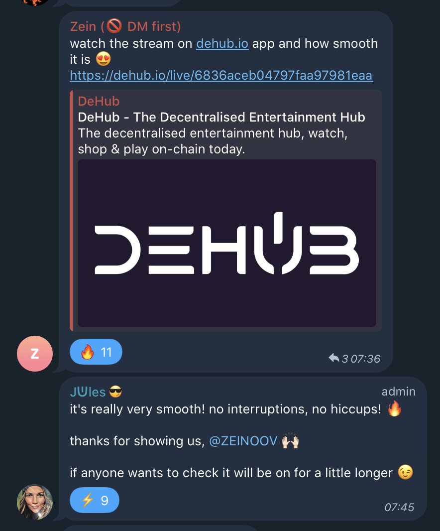 If you're planning to go live on DeHub, join our group &amp; tell the community! 👉 t.me/dehubportal 

Just like Zein this morning 👉 alfan.link/zein   

With over 200k followers and growing across all socials, Zein will play a key role in our global adoption