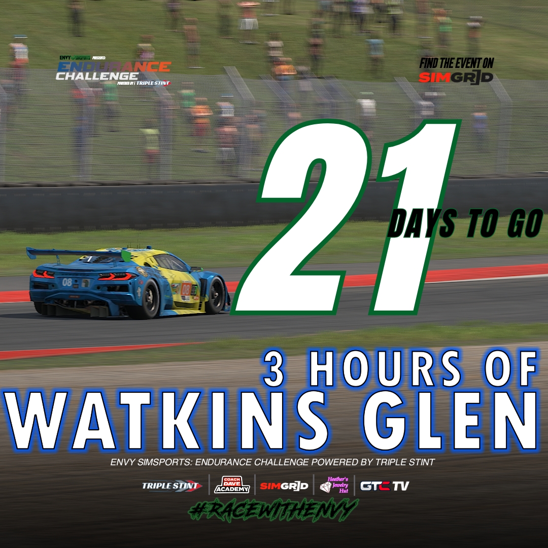 envysimsports's tweet photo. 2β£1β£ days to go! Register your team for the upcoming round of the #EnduranceChallenge βΆοΈhttps://t.co/DfA3euHzk5
We'll see you there!
#RaceWithEnvy @triple_stint #simracing @GTChampions_ #racing #GTCtv @iRacing #specialevents #simgrid https://t.co/nDgAeto1K8