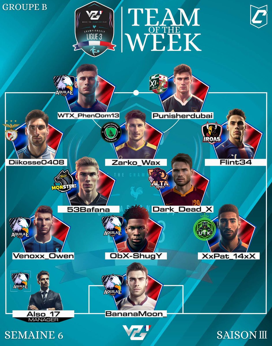 • VPG France

👤 Équipe de la semaine | TOTW
🏆 Ligue 3 A/B
🗓️ Semaine 6

Félicitations aux nominés !