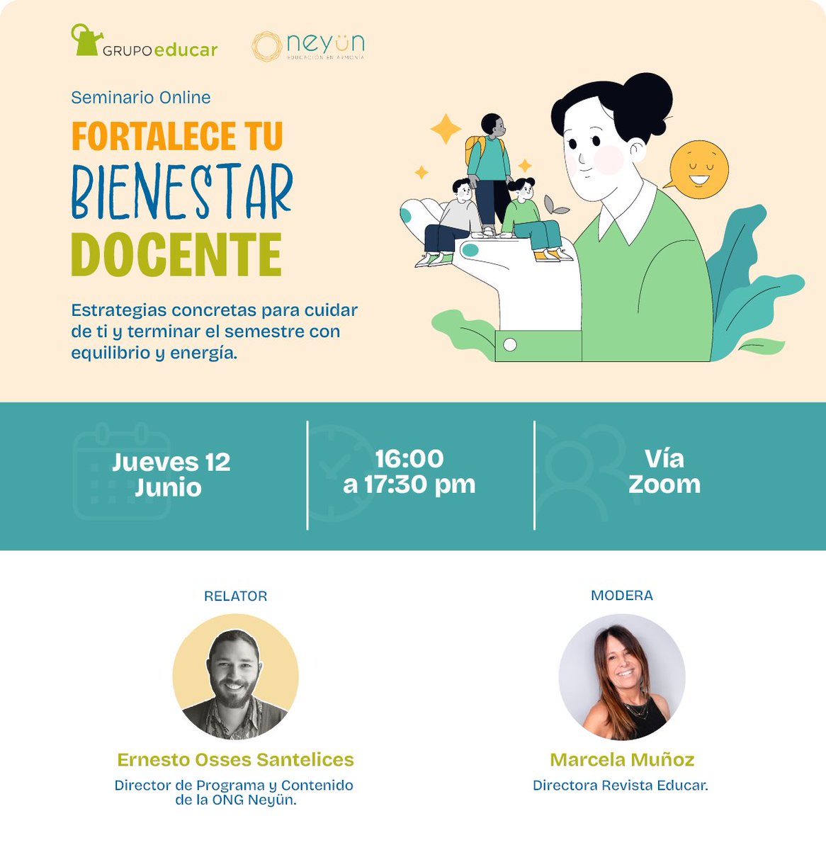 👨🏻‍🏫👩🏻‍🏫 Grupo Educar y Neyün, educación en armonía te invitan a participar de este seminario online donde aprenderás herramientas prácticas de mindfulness para reducir el estrés, mejorar tu bienestar y fortalecer tu presencia en el aula. 

Inscríbete aqui: lnkd.in/es6VGHCX