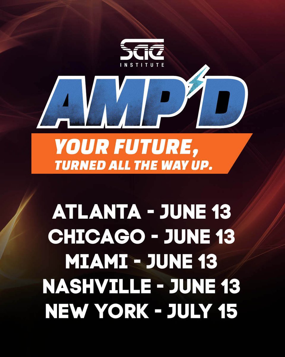 Attention all 2025 high school grads: 📷 Don't miss SAE Institute AMP'D at a campus near you! If you’re into music, film, or the business of entertainment, this is where your next chapter kicks off. Details: usa.sae.edu/events/