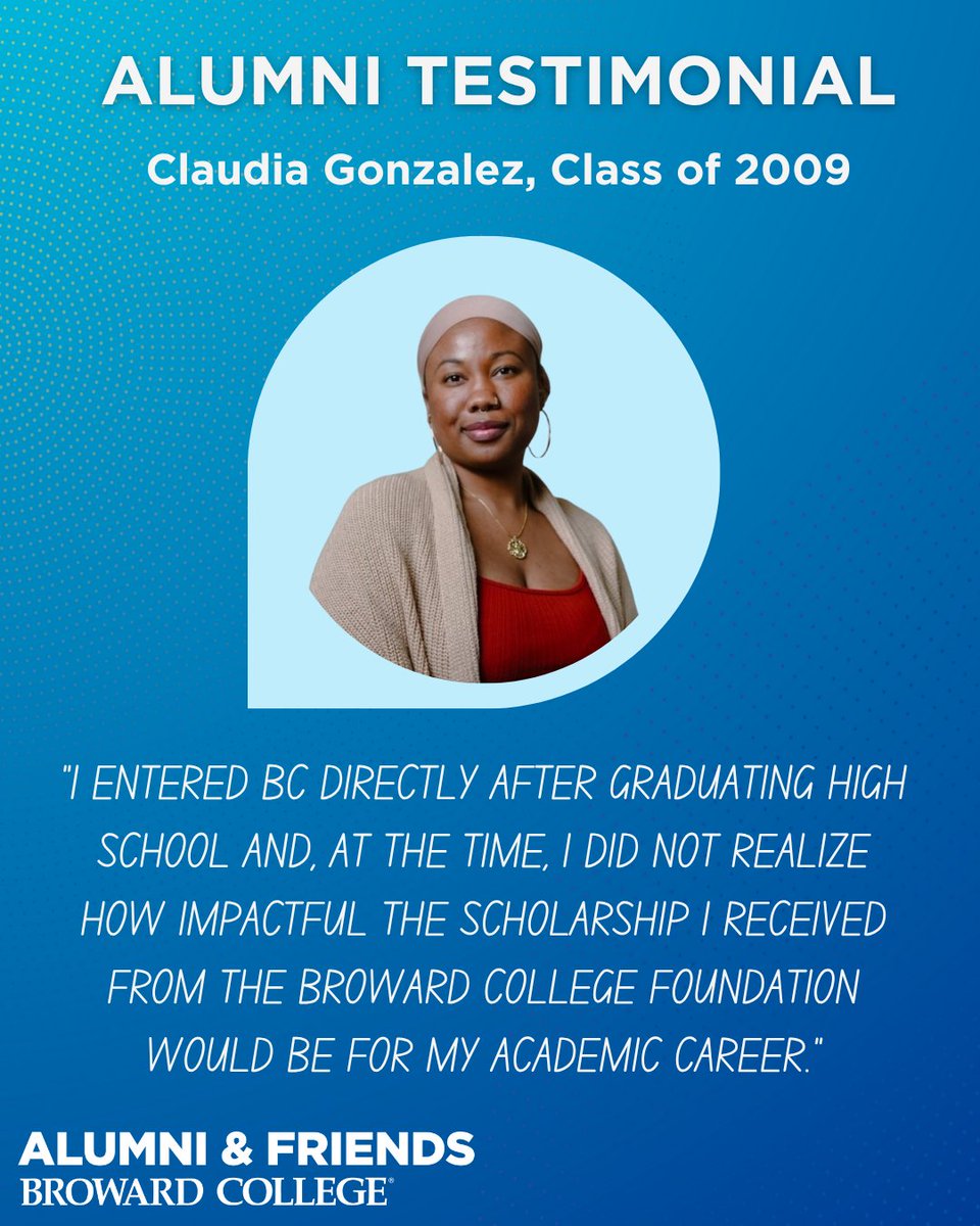 Alumna Claudia Gonzalez is grateful for the scholarship at Broward College that changed the trajectory of her educational journey, led her to discover her passion, and motivates her to pursue a Master in Public Health at Georgia State.  #BrowardCollegeAlumni #AlumniTestimonial