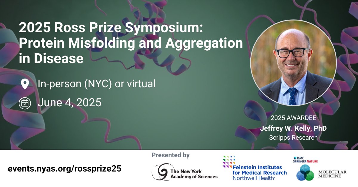NYAS (@nyasciences) on Twitter photo We're one week away! 🧬 Join us on June 4 for the 2025 Ross Prize Symposium honoring Dr. Jeffery W. Kelly (<a href="/scrippsresearch/">Scripps Research</a>) for his groundbreaking work on protein misfolding in disease. Don’t miss this celebration of biomedical innovation!
👉 Register: bit.nyas.org/4kcp1Fj We're one week away! 🧬 Join us on June 4 for the 2025 Ross Prize Symposium honoring Dr. Jeffery W. Kelly (<a href="/scrippsresearch/">Scripps Research</a>) for his groundbreaking work on protein misfolding in disease. Don’t miss this celebration of biomedical innovation!
👉 Register: bit.nyas.org/4kcp1Fj