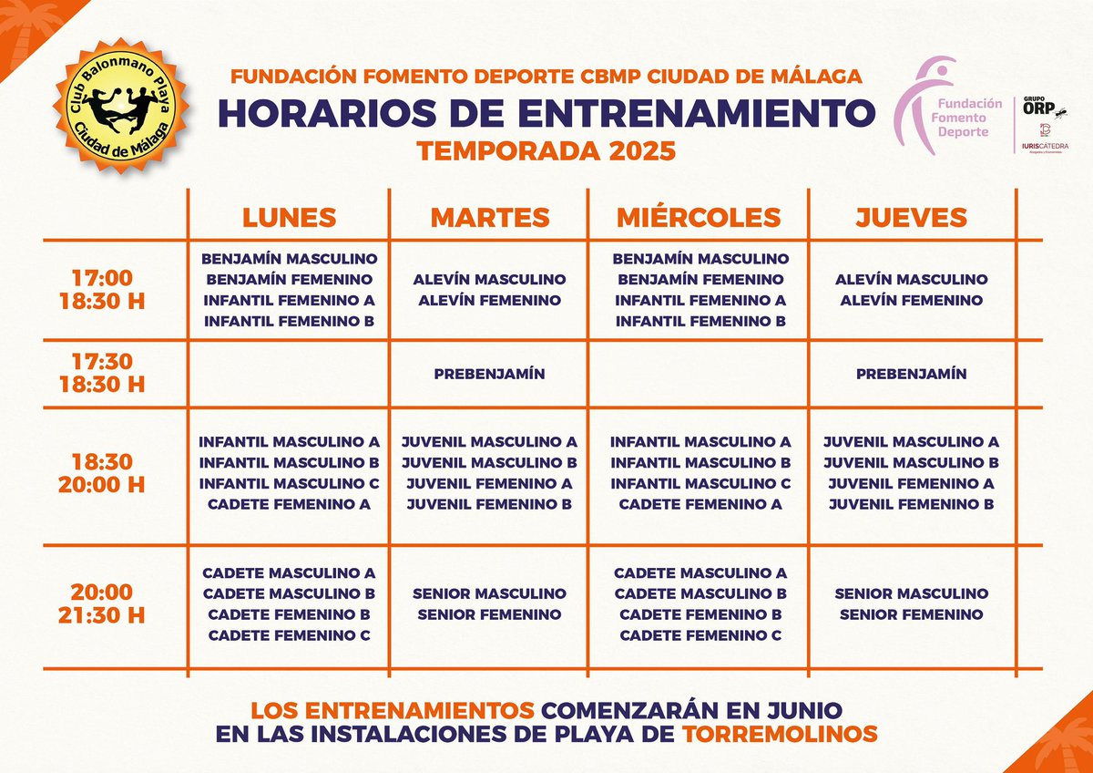 📣 𝗗𝗶𝘀𝗽𝗼𝗻𝗶𝗯𝗹𝗲 𝗹𝗼𝘀 𝗵𝗼𝗿𝗮𝗿𝗶𝗼𝘀 𝗱𝗲 𝗹𝗮 𝘁𝗲𝗺𝗽𝗼𝗿𝗮𝗱𝗮 𝟮𝟬𝟮𝟱 

#SienteBalonmanoPlaya 🏖️