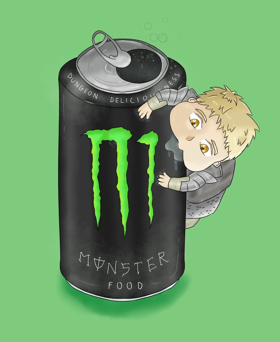 The second one is done, meet #Laios enjoying his monster drink.
Decided I'll probably do the main cast of #dungeonmeshi for these #chibi drink drawings.

#artmoots #fanart #digitalart #drawing #illustration