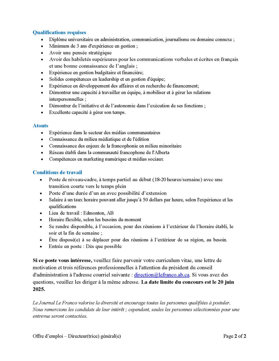 Offre d'emploi avec Le Franco 
<a href="/JournalLeFranco/">Journal Le Franco</a>
