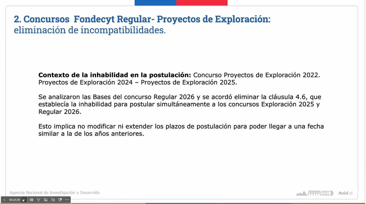 ¡Una excelente noticia! <a href="/ANID_Chile/">Agencia Nacional de Investigación y Desarrollo</a> acaba de anunciar la eliminación de la cláusula de incompatibilidades de los proyectos Fondecyt Regulares y Proyectos de Exploración. Agradecidos por acoger la solitud de la comunidad científica