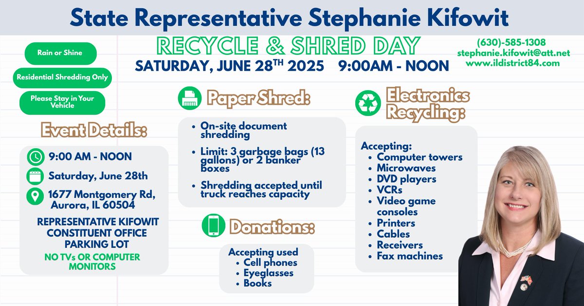 Save the date for our annual Shred and Recycle Event, Sat June 28, 2025 9A-Noon #recycle #Shred #Illinois #ILDistrict84