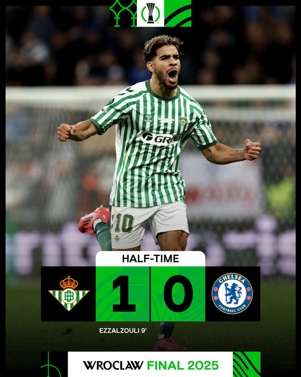 Conf_League's tweet photo. Real Betis take the lead going into half-time 💪

#UECLfinal https://t.co/4LgzQFIcOk