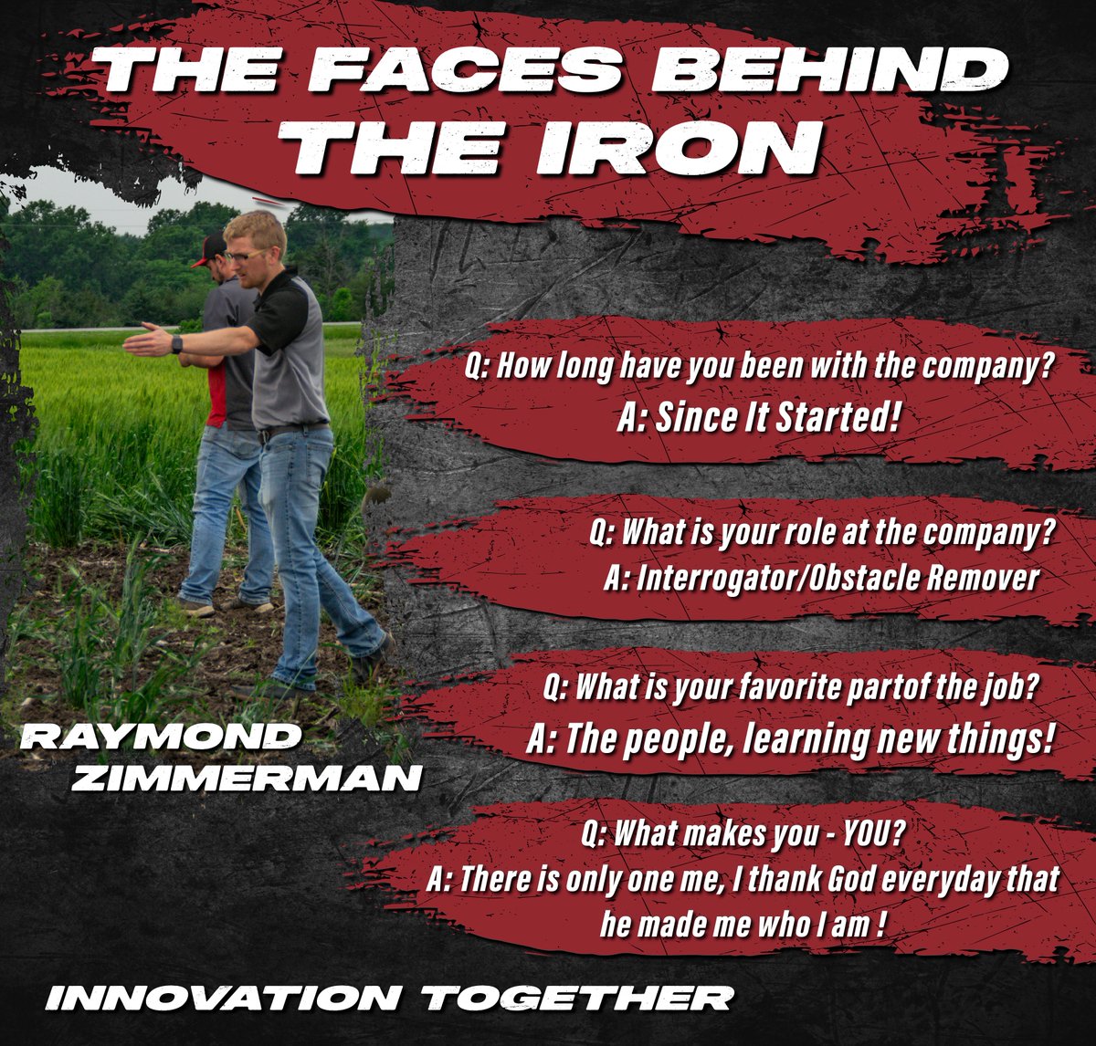 ZimmermanMfgLLC's tweet image. From running equipment on his uncle’s farm to helping build Zimmerman Manufacturing from the ground up Raymond’s been with us since Day 1. He’s the guy everyone calls when things get tough. Around here, we just call him the problem solver. 
#FacesBehindTheIron #ZML #MeetTheTeam
