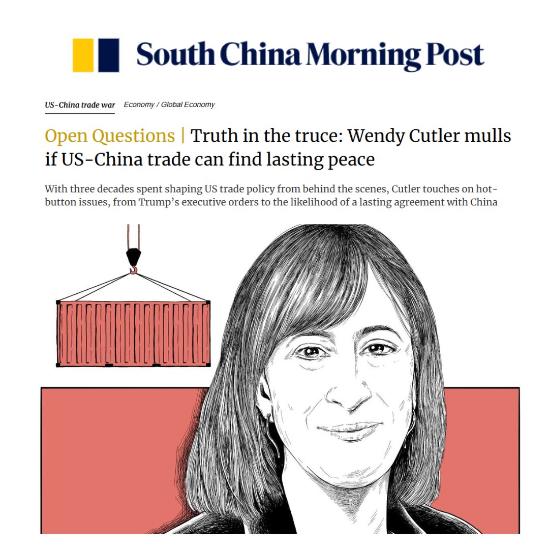 Asia Society Policy Institute (ASPI) (@asiapolicy) on Twitter photo ASPI Vice President <a href="/wendyscutler/">Wendy Cutler</a>'s interview with <a href="/SCMPNews/">South China Morning Post</a> touches on hot-button issues in U.S.-China trade, from Trump's executive orders to the likelihood of a lasting agreement with #China. Here are some key takeaways 🧵👇 ASPI Vice President <a href="/wendyscutler/">Wendy Cutler</a>'s interview with <a href="/SCMPNews/">South China Morning Post</a> touches on hot-button issues in U.S.-China trade, from Trump's executive orders to the likelihood of a lasting agreement with #China. Here are some key takeaways 🧵👇