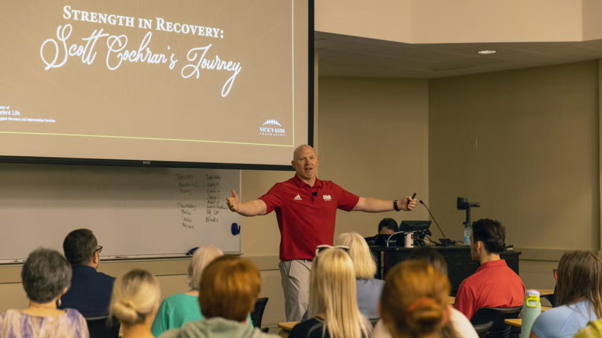 The University of Alabama (@uofalabama) on Twitter photo Last month <a href="/BamaRecovery/">Bama Recovery</a> hosted an event where students had the opportunity to hear from Scott Cochran, former strength and conditioning coach for <a href="/AlabamaFTBL/">Alabama Football</a>, as he shared his personal journey with addiction and his path to recovery. Read more β go.ua.edu/4ktR6HQ Last month <a href="/BamaRecovery/">Bama Recovery</a> hosted an event where students had the opportunity to hear from Scott Cochran, former strength and conditioning coach for <a href="/AlabamaFTBL/">Alabama Football</a>, as he shared his personal journey with addiction and his path to recovery. Read more β go.ua.edu/4ktR6HQ