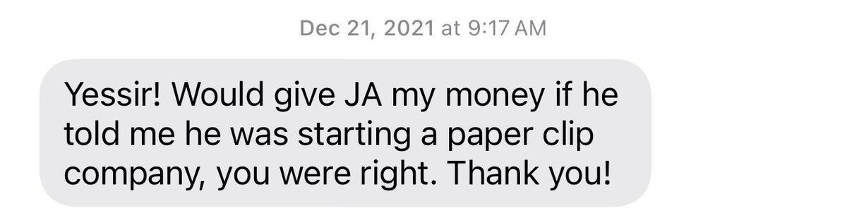 weisser (@julianweisser) on Twitter photo One of my favorite messages from an investor about a founder intro I made.
<a href="/jaentwistle/">John Andrew Entwistle</a> you might want to incubate a paper clip company in your ample spare time :) One of my favorite messages from an investor about a founder intro I made.
<a href="/jaentwistle/">John Andrew Entwistle</a> you might want to incubate a paper clip company in your ample spare time :)