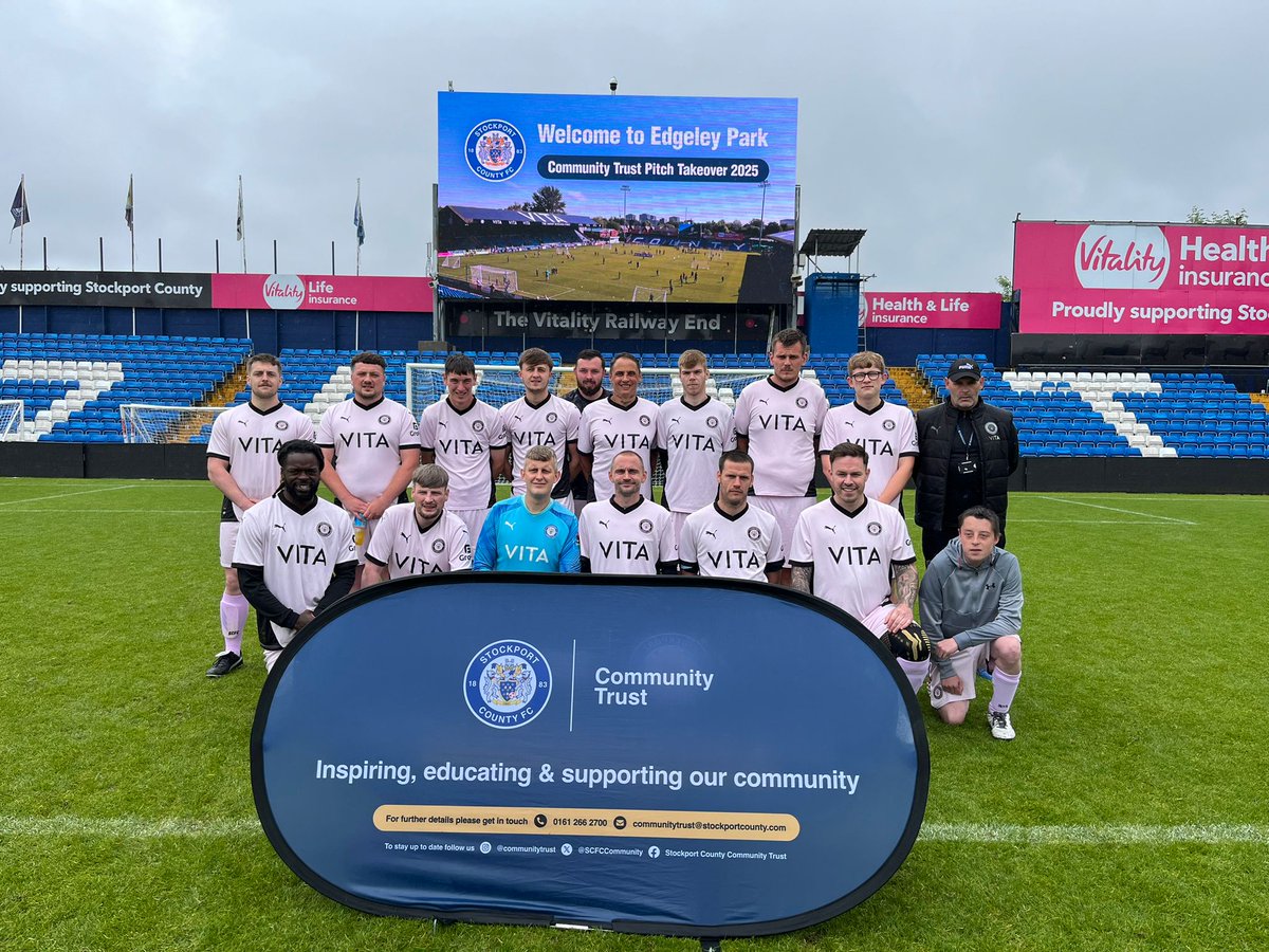 Stockport County Community Trust (@scfccommunity) on Twitter photo ⚽ As part of <a href="/SCFCCommunity/">Stockport County Community Trust</a>'s Edgeley Park Takeover we staged a match between a <a href="/WellspringStkpt/">WellspringStockport</a> team representing <a href="/StockportCounty/">Stockport County</a> and counterparts from <a href="/crewealexfc/">Crewe Alexandra</a>.
🥅 An action-packed game on our famous pitch ended all-square at 3-3...
<a href="/TNLComFund/">The National Lottery Community Fund</a> <a href="/TNLUK/">The National Lottery</a> <a href="/EFL_Community/">EFL in the Community</a> ⚽ As part of <a href="/SCFCCommunity/">Stockport County Community Trust</a>'s Edgeley Park Takeover we staged a match between a <a href="/WellspringStkpt/">WellspringStockport</a> team representing <a href="/StockportCounty/">Stockport County</a> and counterparts from <a href="/crewealexfc/">Crewe Alexandra</a>.
🥅 An action-packed game on our famous pitch ended all-square at 3-3...
<a href="/TNLComFund/">The National Lottery Community Fund</a> <a href="/TNLUK/">The National Lottery</a> <a href="/EFL_Community/">EFL in the Community</a>