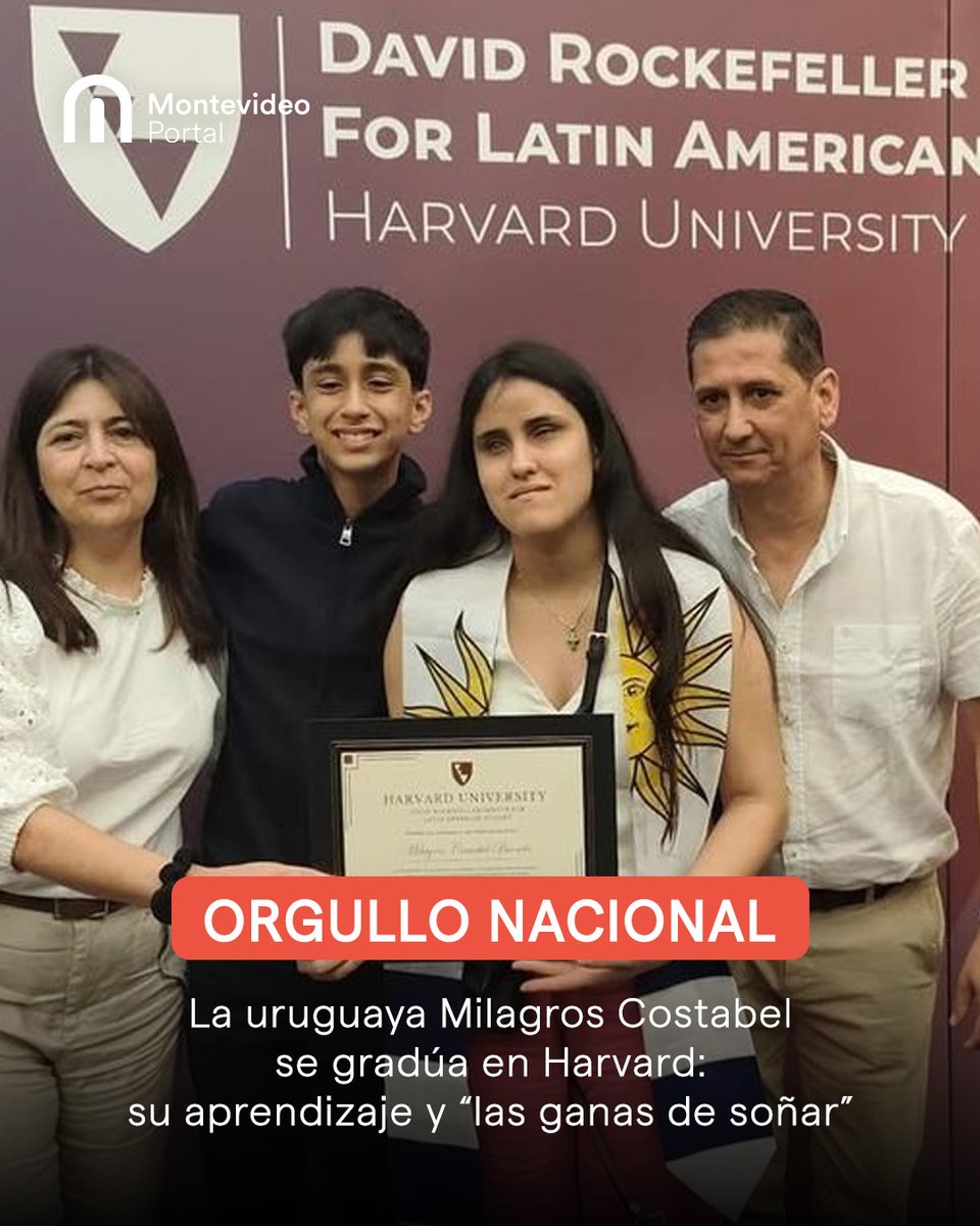 Milagros Costabel, la coloniense de 23 años, que es ciega de nacimiento y fue becada para estudiar en Harvard, completará este jueves sus estudios en la carrera de Gobierno y una titulación adicional en Etnia, migraciones y derechos humanos.
 
👉 m.uy/uc925263
