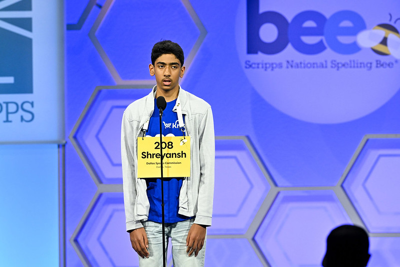 ScrippsBee's tweet photo. #Speller208 Shreyansh Zadoo might be ending his Bee career as an eighth grader, but he's just getting to started on his path to a dino-mite future. If things go to plan, that includes becoming a paleontologist!๐ #TheBeeTurns100 #SpellingBee https://t.co/3d5Vb47eb3