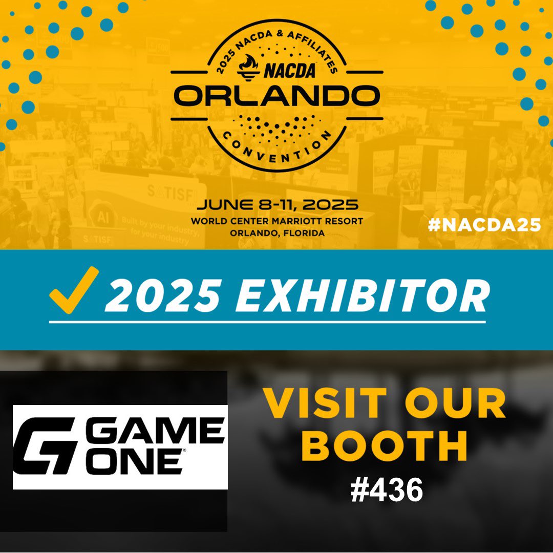 Looking forward to visiting with clients, new partners, &amp; prospective partners as our <a href="/GameOne_USA/">Game One</a> team heads to #NACDA25 on June 8.  Come by and see us!