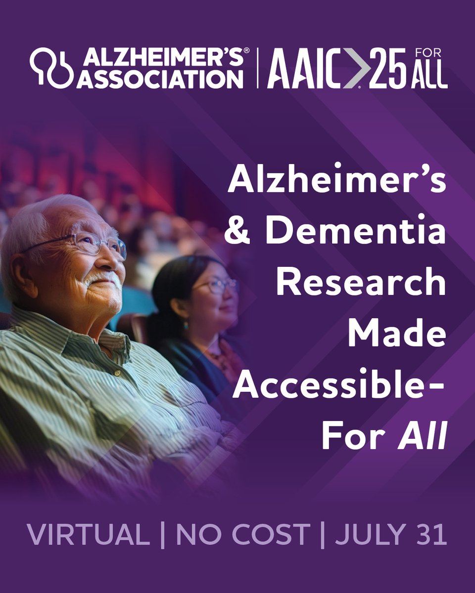 Hear the latest in Alzheimer’s treatment, diagnosis, prevention and care at #AAICForAll, a no-cost event on July 31. Two tracks available: one for community members &amp; another for clinicians/health care providers. Learn more: alz.org/aaic-for-all.