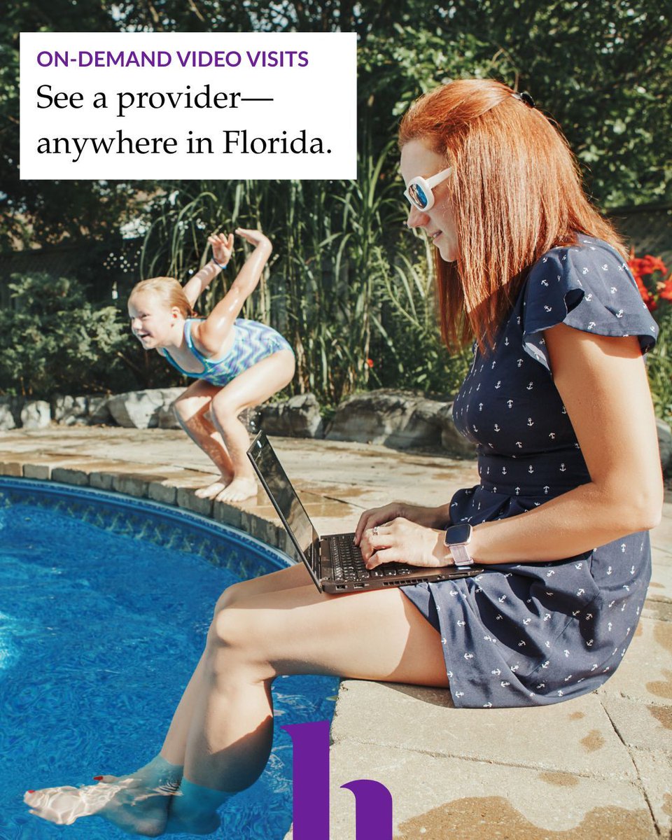 Wherever summer vacation takes you, we’re just a click away. 🌴💻 
Whether you're dealing with a minor illness or need follow-up care; on-demand video visits are available Monday through Saturday—anywhere in Florida. 
 
Get started at hf.org/virtual