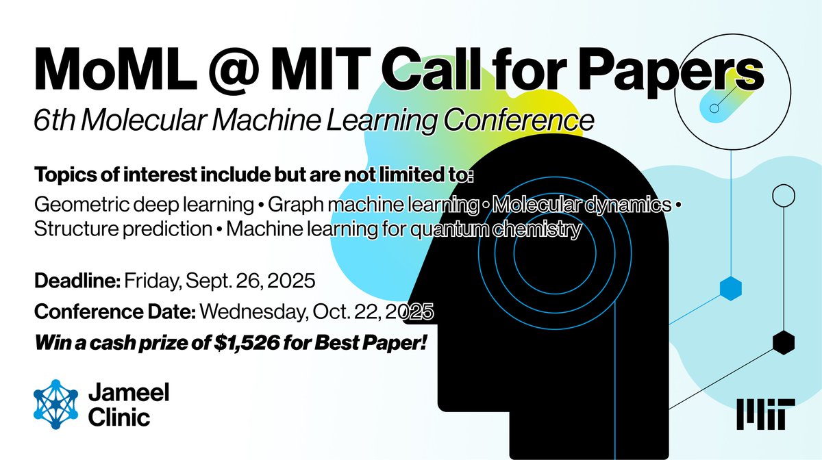 AIHealthMIT's tweet image. 📢 Thrilled to announce the return of #MoML @ MIT on Oct. 22 and that paper submissions are now open! Students &amp;amp; postdocs w/ accepted papers will be granted FREE admission to attend and have the chance at winning the Octavian-Eugen Ganea Prize for Best Paper! 🧵