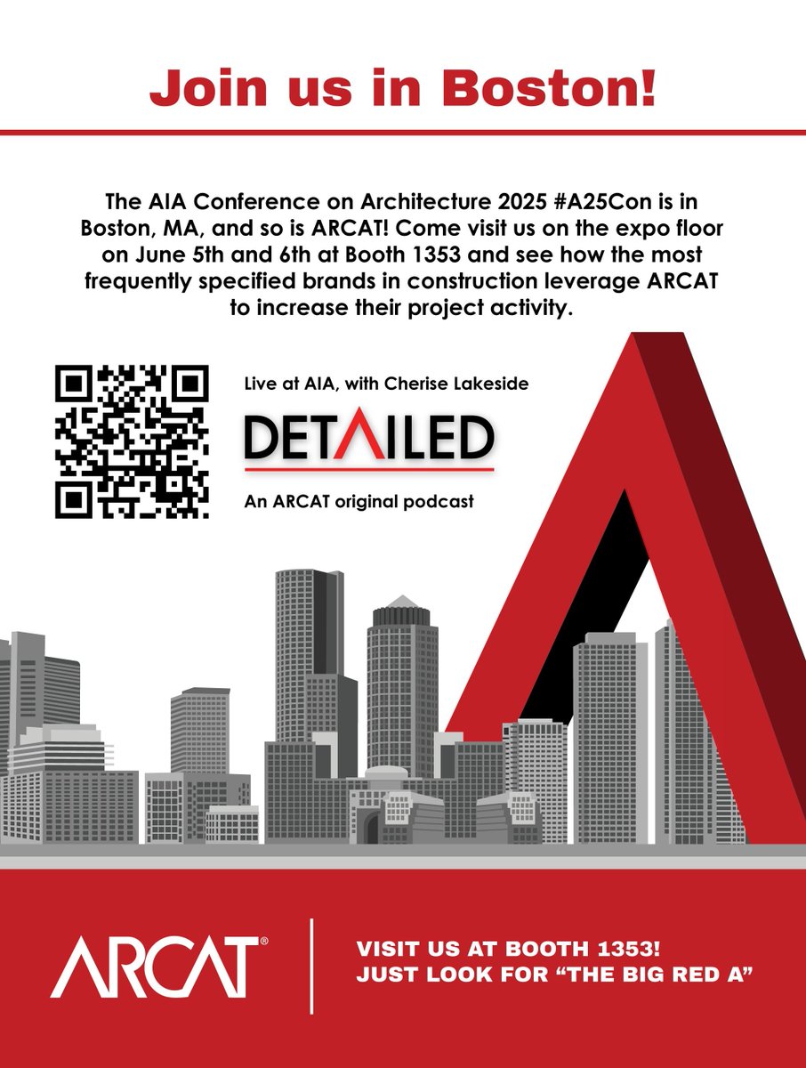 Discover ARCAT at #AIA25 in #Boston! Visit us at booth #1353 to unlock a world of #BIM, #CAD, #Specifications, and more —all completely free and with no registration required.  June 5th and 6th! #AIA25Expo #ArchitectureExpo #ArchitectureAndDesign