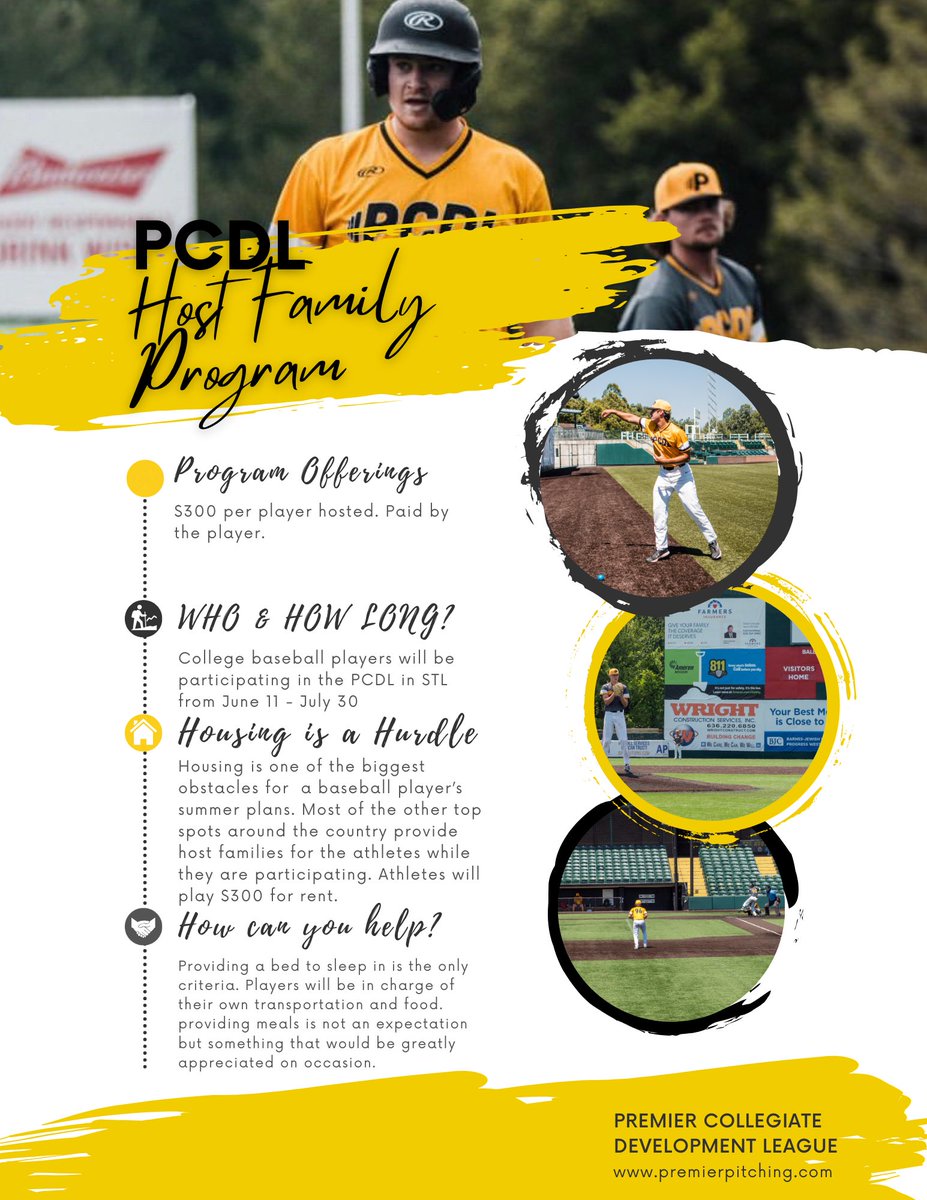 Premier Pitching and Performance (@premierpitching) on Twitter photo Live in STL? We’re looking for host families to support players coming to STL for the <a href="/PCDL_bsb/">Premier Collegiate Development League</a> this summer!
Contact info@premierpitching.com if interested! #DominateTheZone Live in STL? We’re looking for host families to support players coming to STL for the <a href="/PCDL_bsb/">Premier Collegiate Development League</a> this summer!
Contact info@premierpitching.com if interested! #DominateTheZone