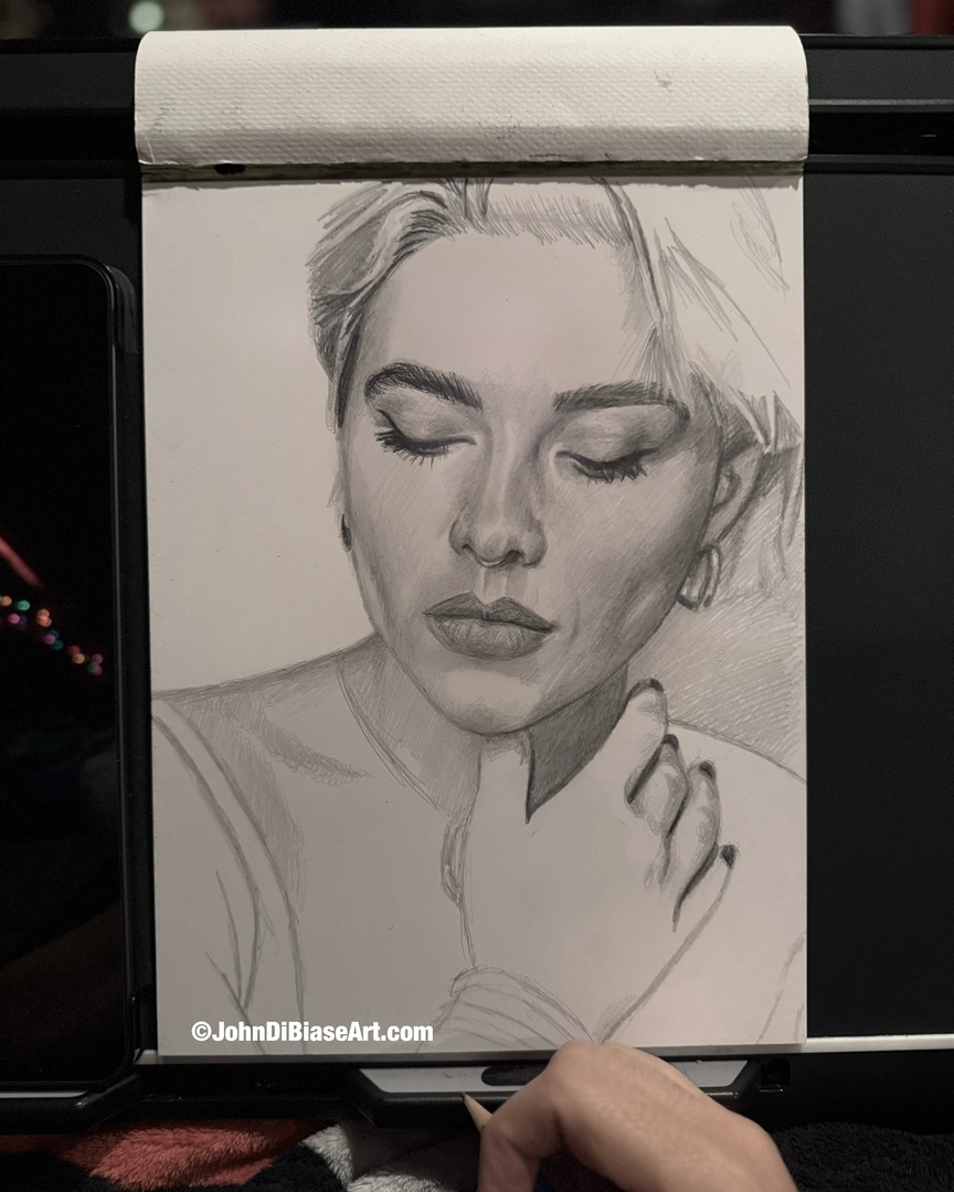 Just started a brand new freehand graphite drawing of @florencepugh this morning when I needed a break from work. It’s always fun and nerve racking starting some  by something. It’s exciting to stare at a blank piece of paper and imagine the possibilitie… instagr.am/p/DKNcbQ5S2Q8/