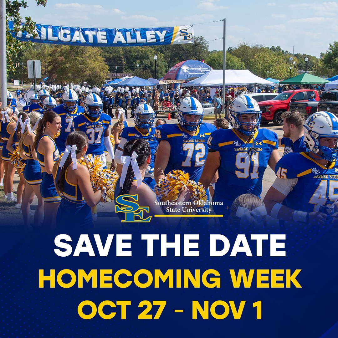 Southeastern Oklahoma State University (@se1909) on Twitter photo 📅 Mark your calendars 📣 HOMECOMING 2025 is happening the week of November 1!
💙💛 We’re excited to welcome YOU back to campus for a spectacular weekend. More details are coming soon!
<a href="/SEAlumni/">Southeastern Alumni</a> | <a href="/GoSoutheastern/">Southeastern Athletics</a> | #SEHomecoming | #SELife | #TexomasUniversity 📅 Mark your calendars 📣 HOMECOMING 2025 is happening the week of November 1!
💙💛 We’re excited to welcome YOU back to campus for a spectacular weekend. More details are coming soon!
<a href="/SEAlumni/">Southeastern Alumni</a> | <a href="/GoSoutheastern/">Southeastern Athletics</a> | #SEHomecoming | #SELife | #TexomasUniversity