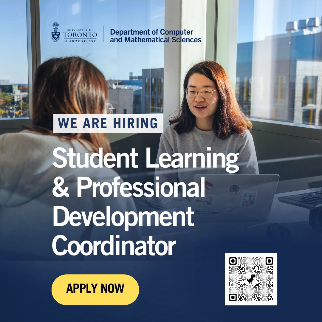 We’re hiring a Student Learning and Professional Development Coordinator to join the #UTSC #CMS Department! You'll work directly with students—supporting their learning, preparing them for work terms, and guiding their career growth. 

📍 Apply now: bit.ly/4dyPt9g
