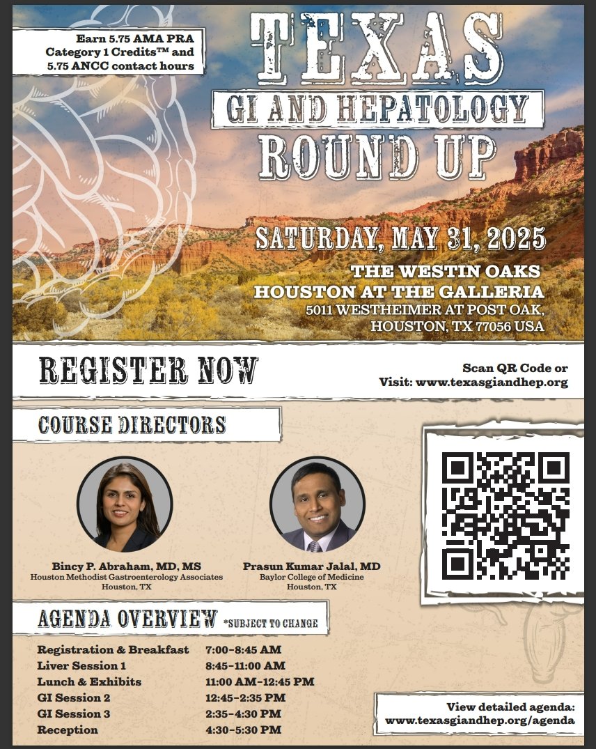 Bincy Abraham, MD, MS (@ibd_houston) on Twitter photo Looking forward to seeing everyone this Saturday at our GI and Hepatology Roundup conference, Texas style! If you haven't registered, scan below. We have an amazing group of renowned faculty! <a href="/bcmhouston/">BCMHouston</a> <a href="/HMethodistMD/">Houston Methodist MD</a> <a href="/eamonnquigleymd/">Eamonn Quigley</a> <a href="/UtGastro/">UTHoustonGastro</a> <a href="/MayoClinic/">Mayo Clinic</a> <a href="/ThomasRMcCarty3/">Thomas R McCarty</a> Looking forward to seeing everyone this Saturday at our GI and Hepatology Roundup conference, Texas style! If you haven't registered, scan below. We have an amazing group of renowned faculty! <a href="/bcmhouston/">BCMHouston</a> <a href="/HMethodistMD/">Houston Methodist MD</a> <a href="/eamonnquigleymd/">Eamonn Quigley</a> <a href="/UtGastro/">UTHoustonGastro</a> <a href="/MayoClinic/">Mayo Clinic</a> <a href="/ThomasRMcCarty3/">Thomas R McCarty</a>