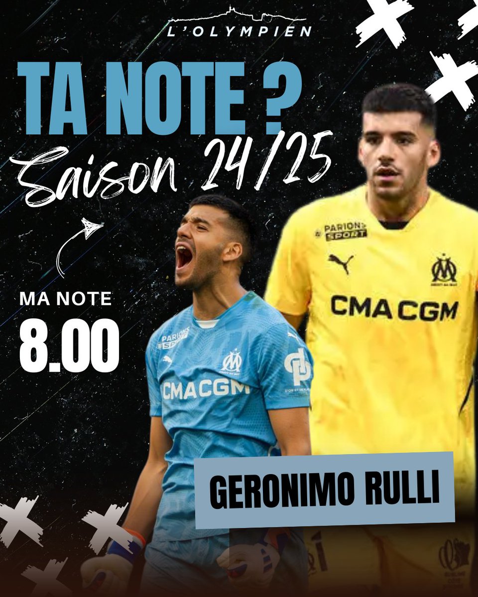 🚨 Ta note de la saison 24/25 !
➡️ Geronimo Rulli ! 💙🤍
Il a été souvent décisif, on lui pardonne ses quelques bourdes 😉
Perso je lui met 8⃣/🔟 pour l'ensemble de sa saison et toi ? 

#OM #TeamOM #Marseille