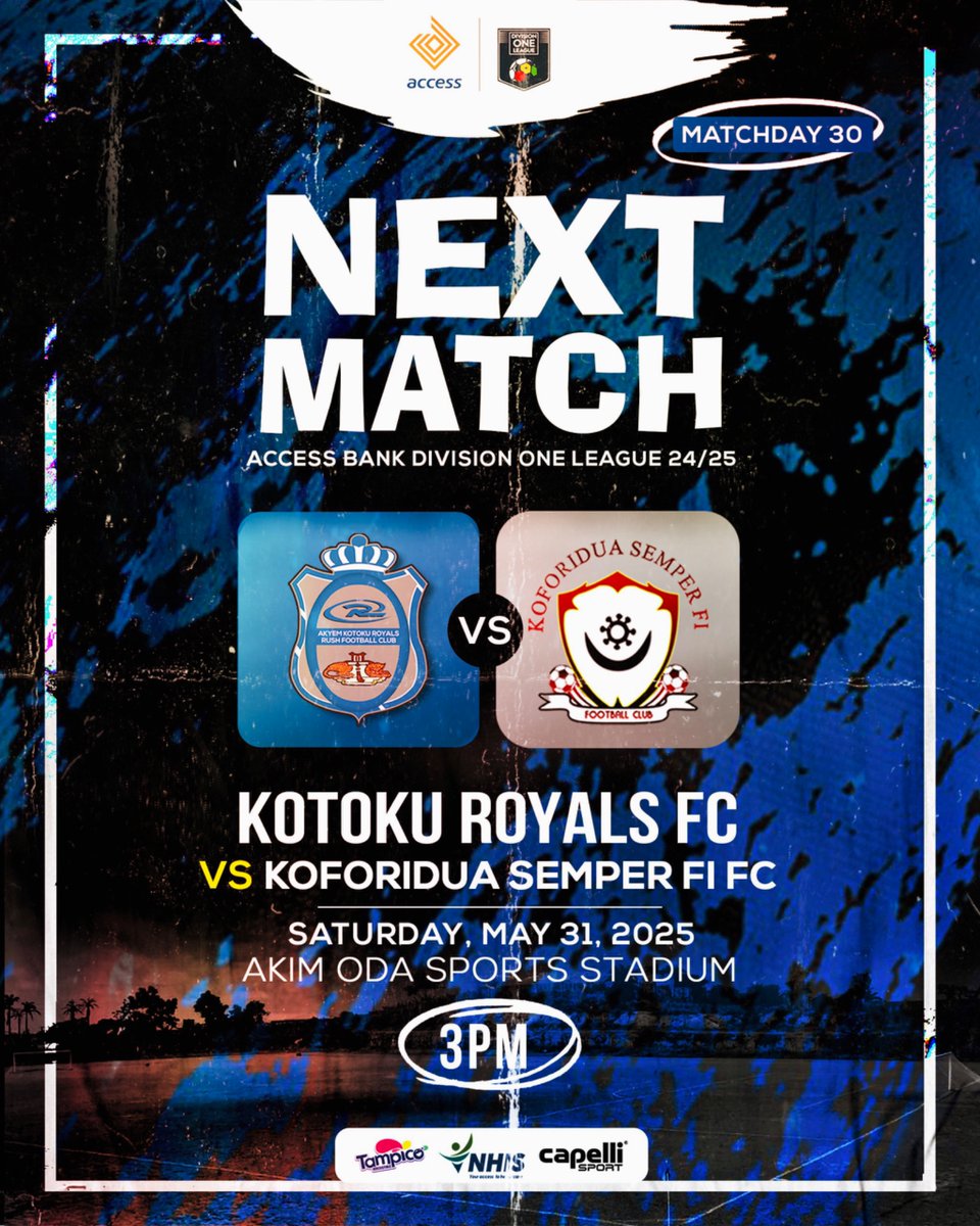 Akyem Kotoku Royals Rush FC (@akyemroyalsfc) on Twitter photo Matchday 30/30
We leave it all on the pitch. For the last time this month and for the season. π΅β«οΈβͺοΈ
β½ | αα΄αα’ α°α©α’ααΌ
π semperfifc
π <a href="/DivisionOneGH/">π¬π Access Bank Division One League</a>
π Akim Oda Sports Stadium
π Saturday, 31st May, 2025
β± 3:00 PM
#akrfc #kotokuroyalsfc #divisiononeleague #Royals Matchday 30/30
We leave it all on the pitch. For the last time this month and for the season. π΅β«οΈβͺοΈ
β½ | αα΄αα’ α°α©α’ααΌ
π semperfifc
π <a href="/DivisionOneGH/">π¬π Access Bank Division One League</a>
π Akim Oda Sports Stadium
π Saturday, 31st May, 2025
β± 3:00 PM
#akrfc #kotokuroyalsfc #divisiononeleague #Royals