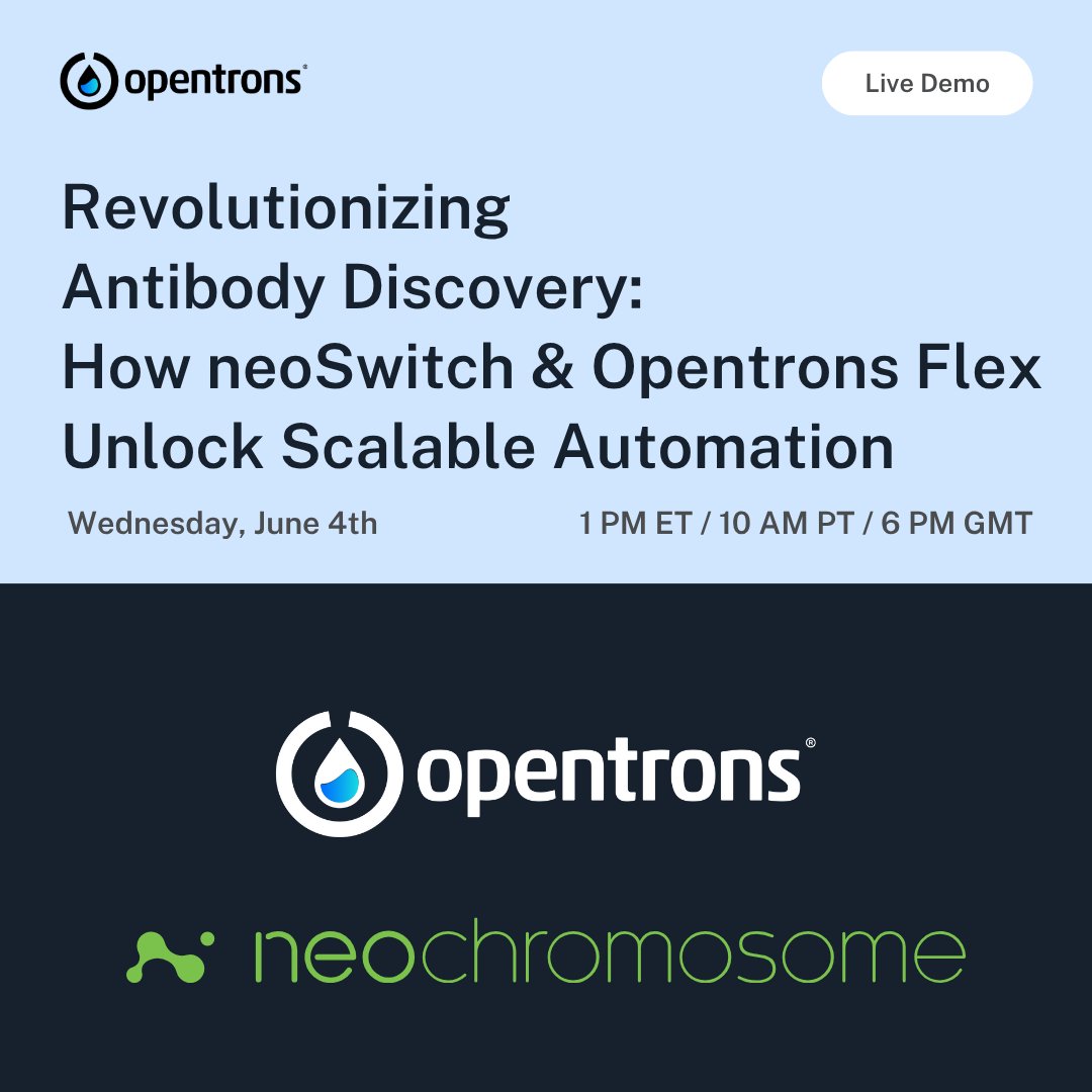 🔬 Antibody discovery, in-house.
Automated. Scalable. Affordable. Yes, we said Affordable.
Meet the new Opentrons Flex neoSwitch Workstation—built with @Neochromosome to cut timelines &amp; costs by up to 10x.
🧫 Display ↔ Secretion
🤖 Fully automated
⚡ No robotics expertise needed